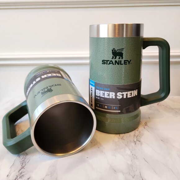 NIB SET OF TWO Stanley Adventure Big Grip Beer Stein Hammertone Green 24 oz - Picture 3 of 7